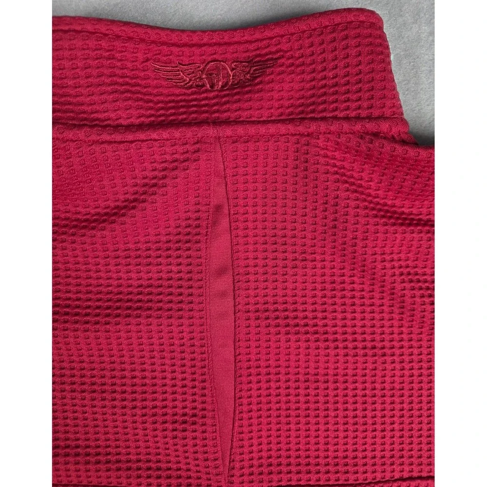 Men's Straight Down Pullover MEDIUM Waffle Knit Quarter Zip Sweater Golf Red